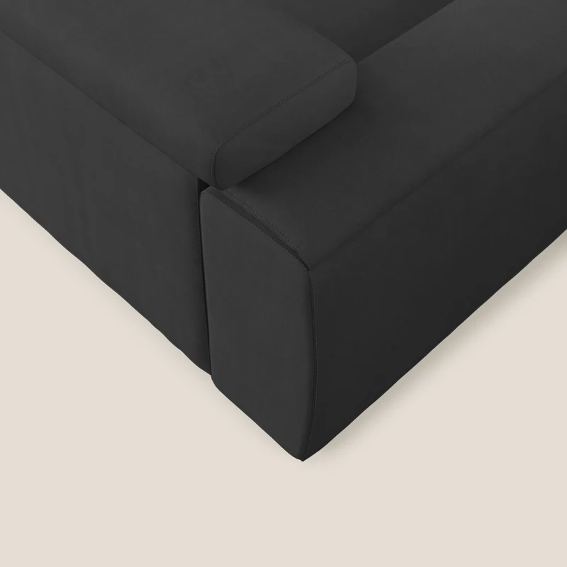 Zeno canapé linéaire avec pouf extractible en tissu doux imperméable T02 noir