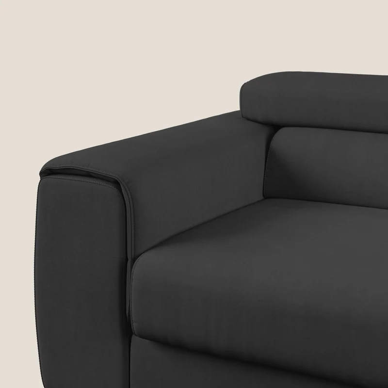 Zeno canapé linéaire avec pouf extractible en tissu doux imperméable T02 noir