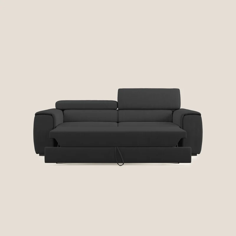 Zeno canapé linéaire avec pouf extractible en tissu doux imperméable T02 noir