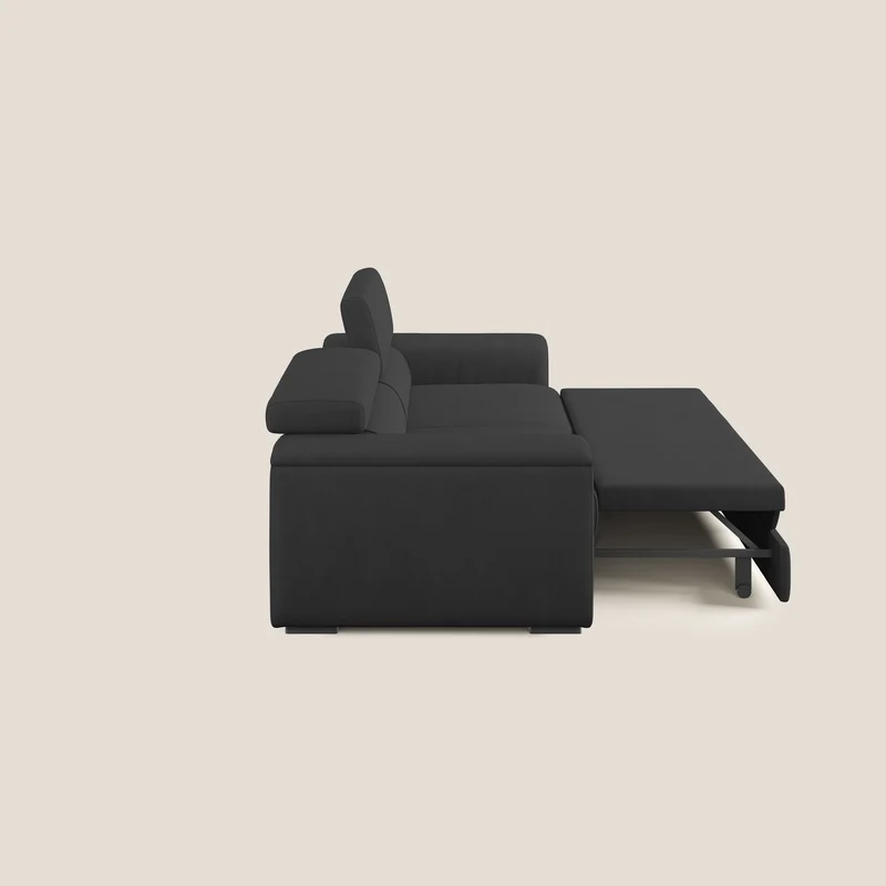 Zeno canapé linéaire avec pouf extractible en tissu doux imperméable T02 noir