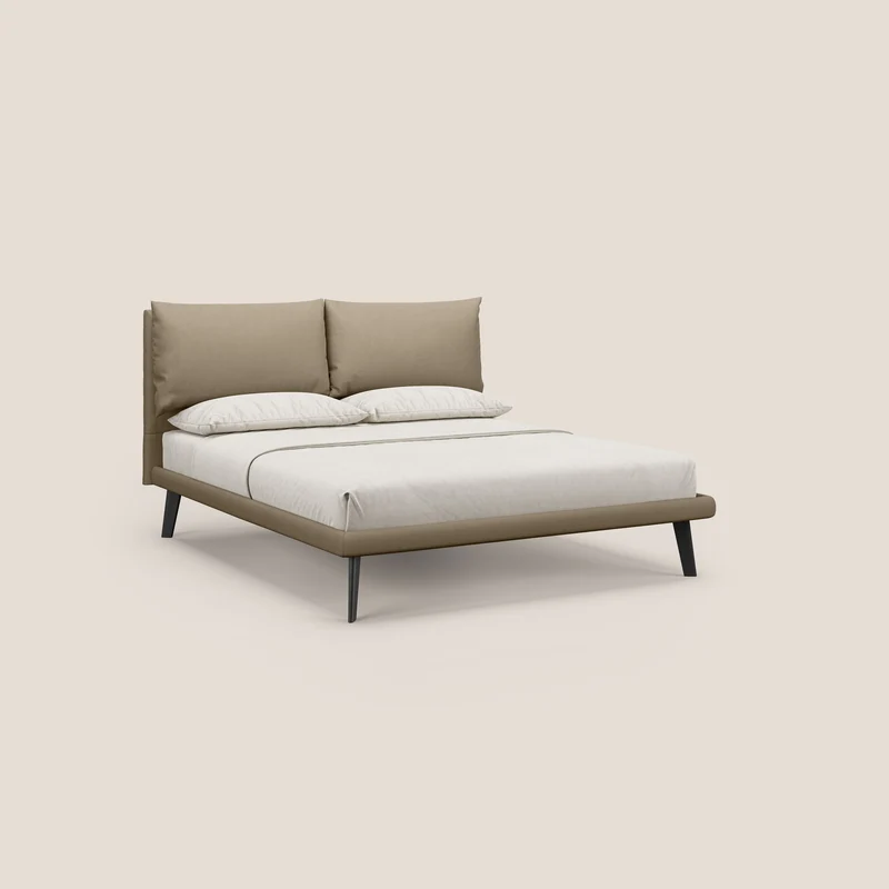 Astrid lit rembourré avec pieds en bois en microfibre détachable T11 Taupe tortora