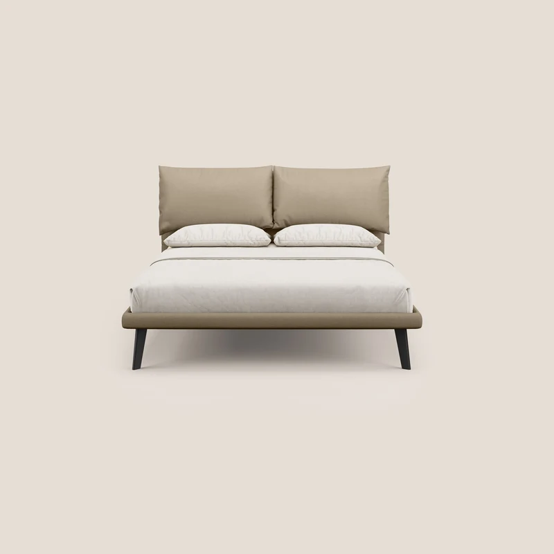 Astrid lit rembourré avec pieds en bois en microfibre détachable T11 Taupe tortora
