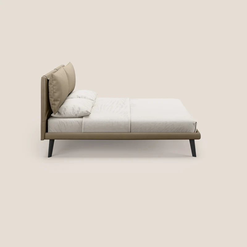 Astrid lit rembourré avec pieds en bois en microfibre détachable T11 Taupe tortora