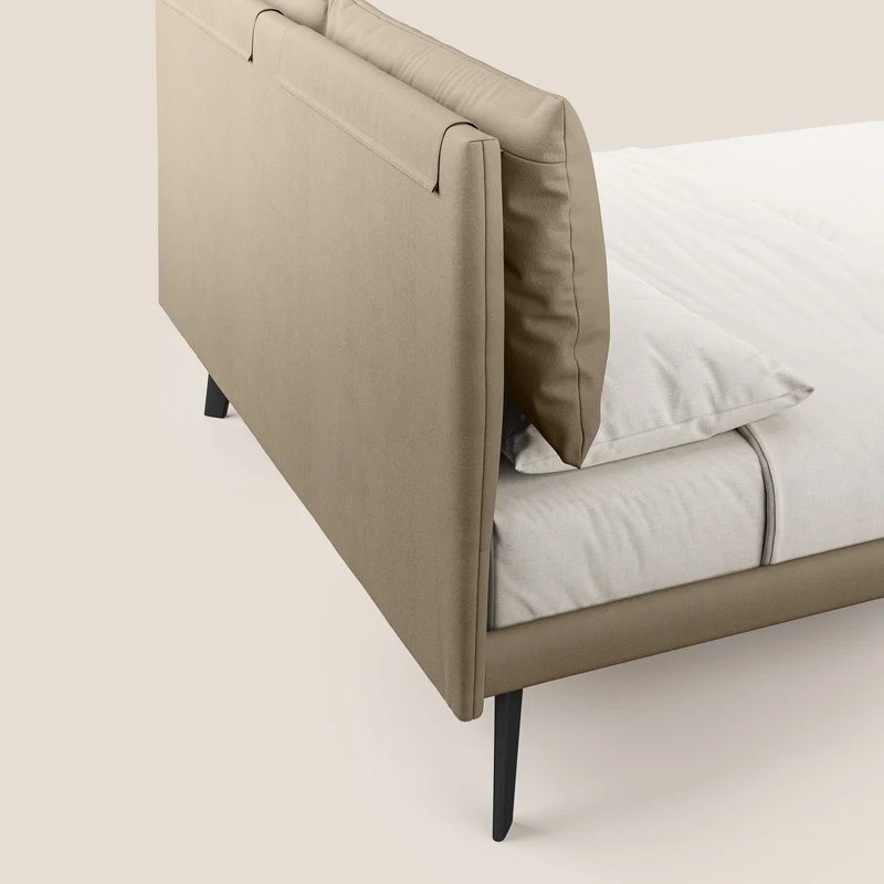 Astrid lit rembourré avec pieds en bois en microfibre détachable T11 Taupe tortora