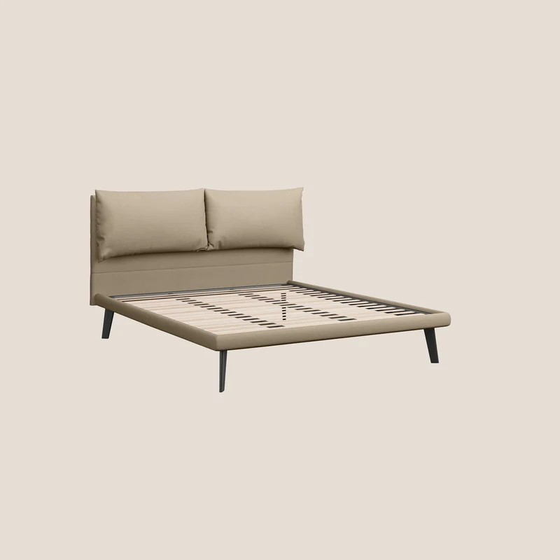 Astrid lit rembourré avec pieds en bois en microfibre détachable T11 Taupe tortora