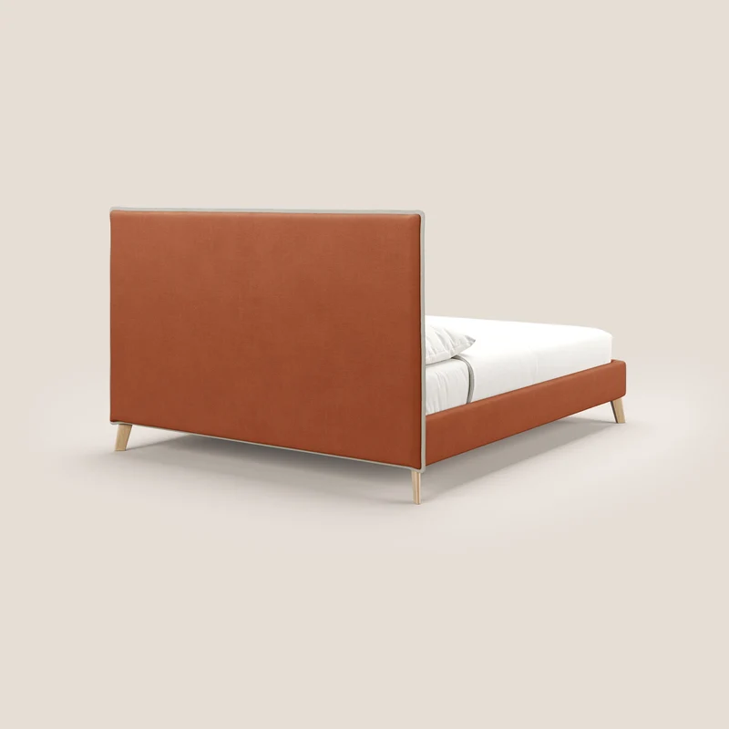 Leila lit rembourré avec pieds en bois et tissu détachable T17 orange - crème