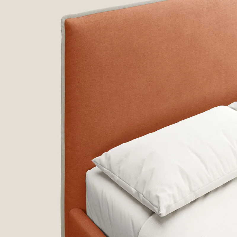 Leila lit rembourré avec pieds en bois et tissu détachable T17 orange - crème