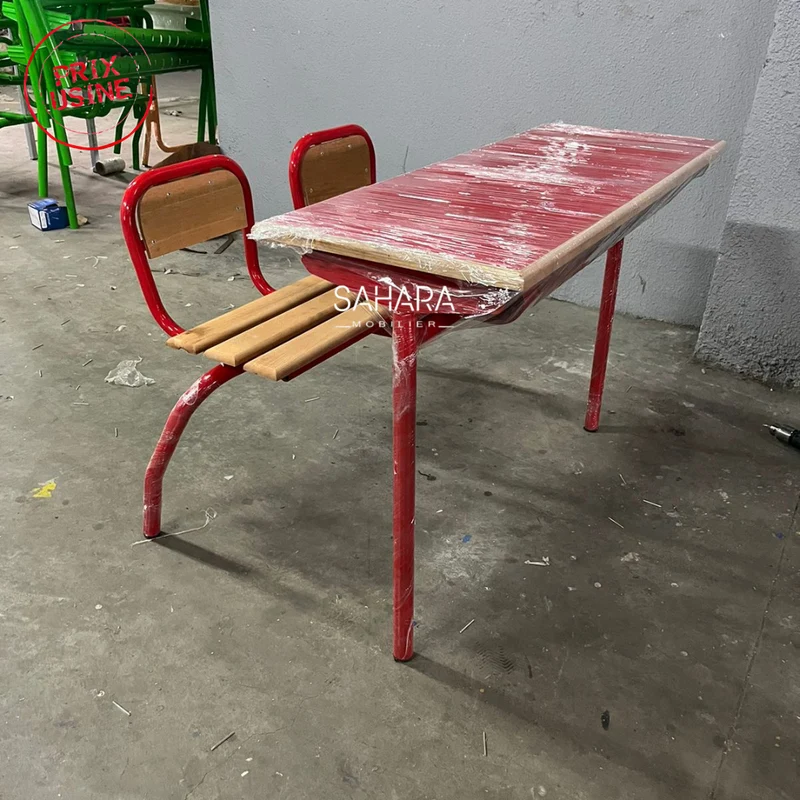 Pupitre scolaire biplace avec casier perforé A0512