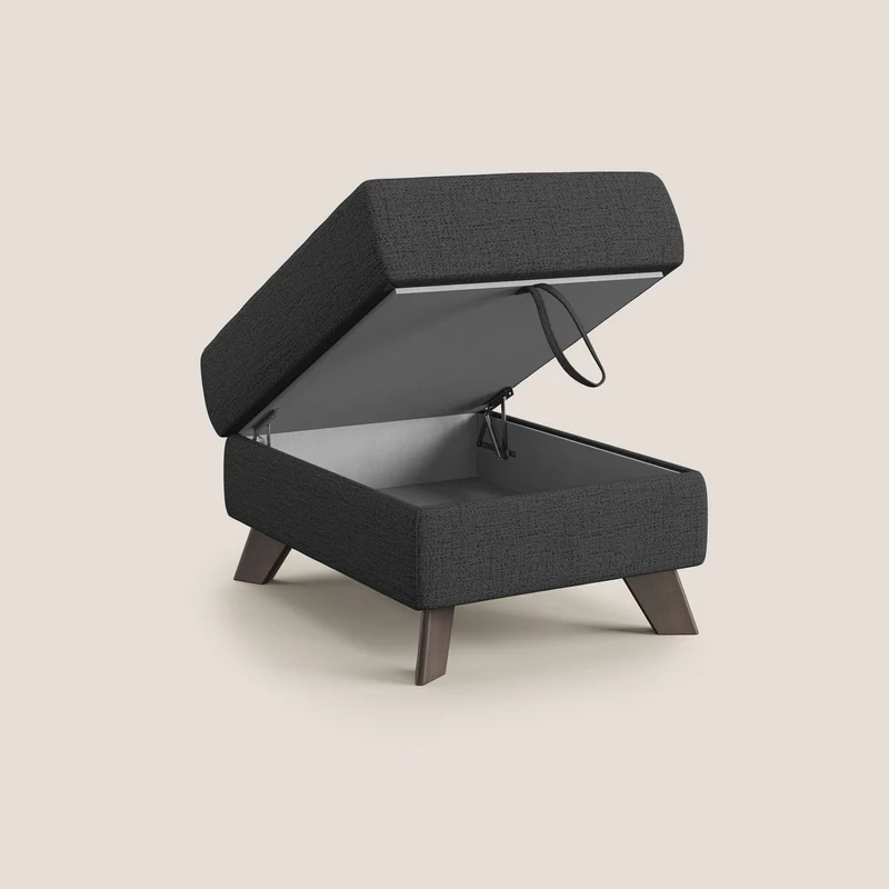 Moon Pouf coffre aux pieds hauts en tissu doux imperméable flammé T03 anthracite