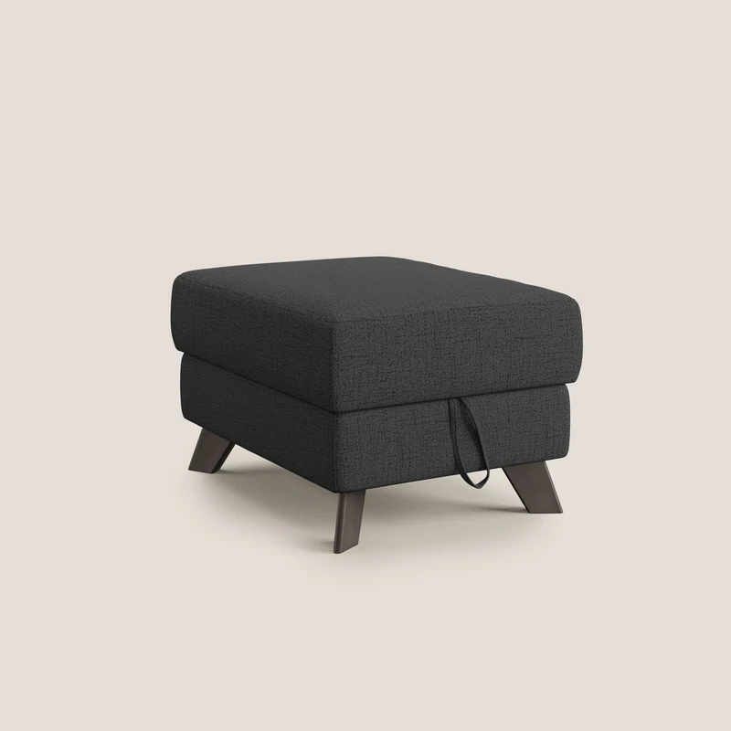 Moon Pouf coffre aux pieds hauts en tissu doux imperméable flammé T03 anthracite