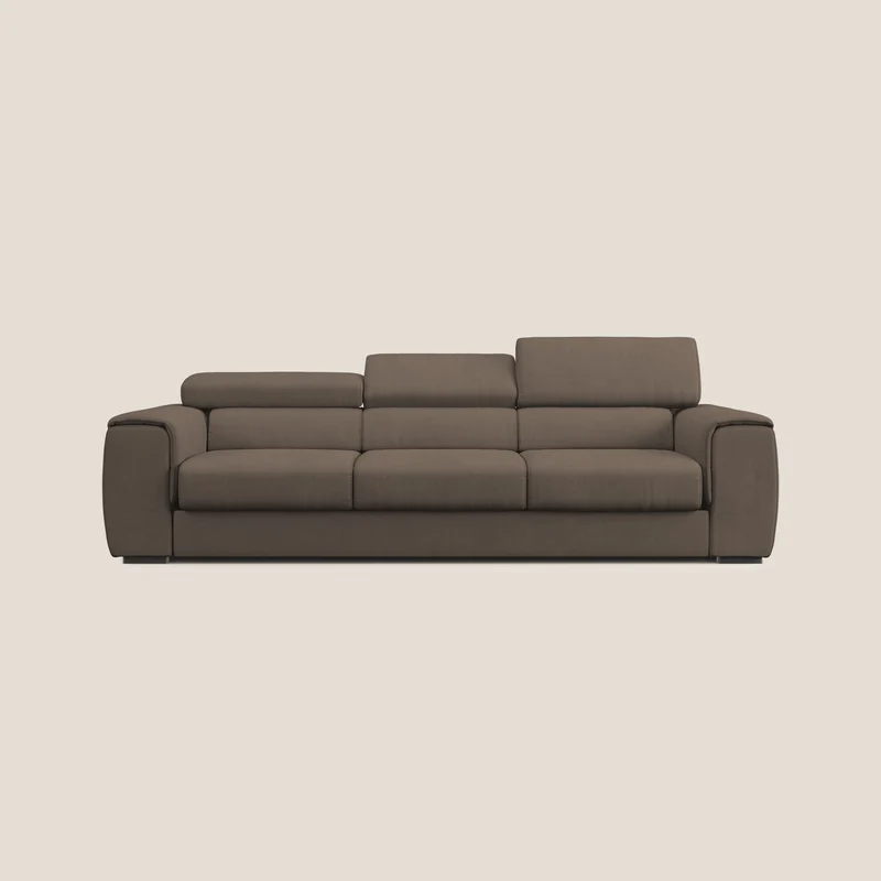 Zeno Canapé avec pouf extractible à 3 assises en tissu doux imperméable T02 marron