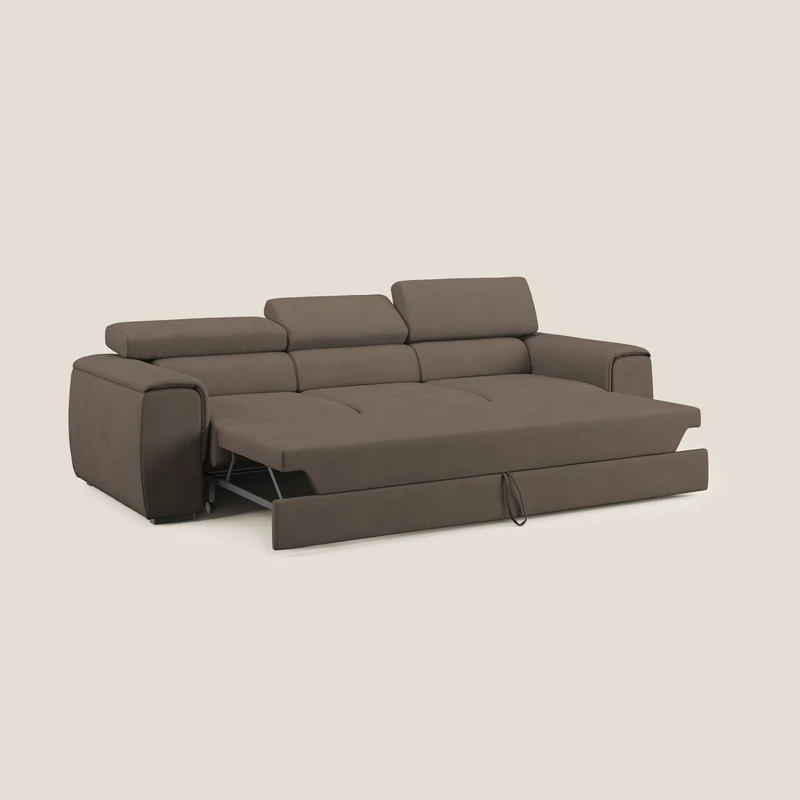 Zeno Canapé avec pouf extractible à 3 assises en tissu doux imperméable T02 marron
