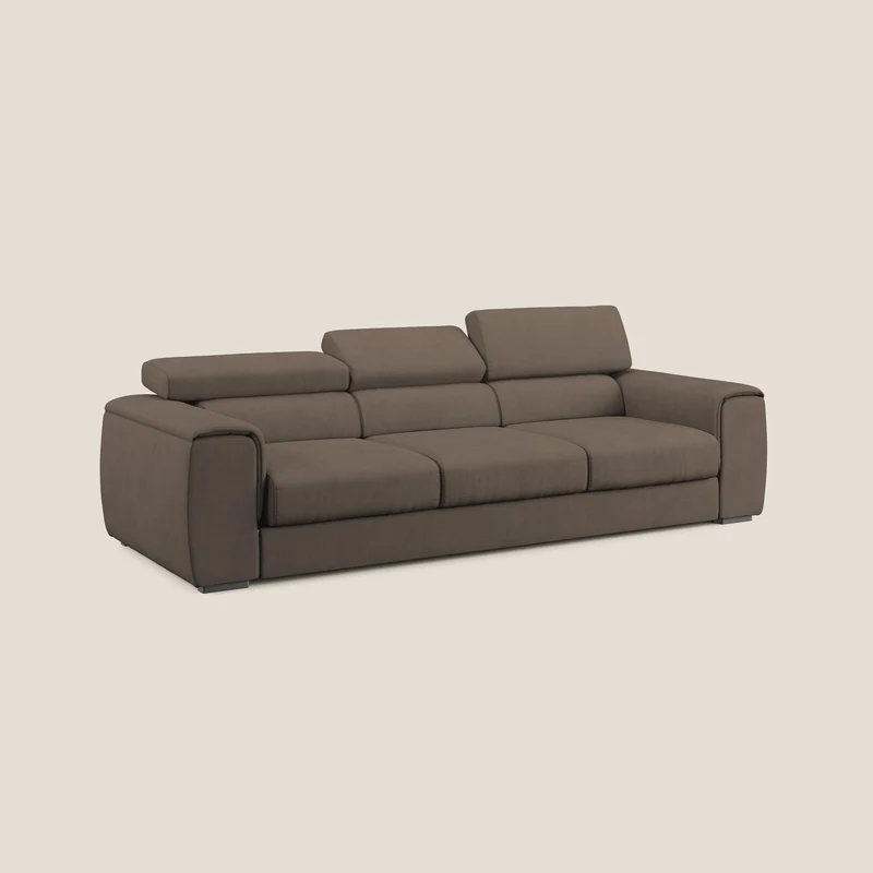 Zeno Canapé avec pouf extractible à 3 assises en tissu doux imperméable T02 marron