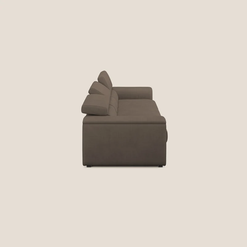 Zeno Canapé avec pouf extractible à 3 assises en tissu doux imperméable T02 marron