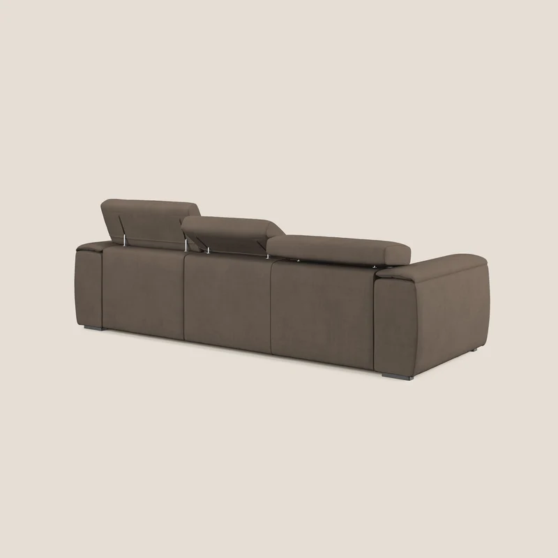 Zeno Canapé avec pouf extractible à 3 assises en tissu doux imperméable T02 marron
