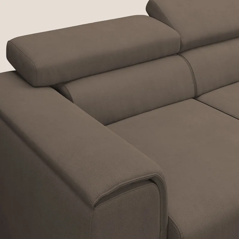 Zeno Canapé avec pouf extractible à 3 assises en tissu doux imperméable T02 marron