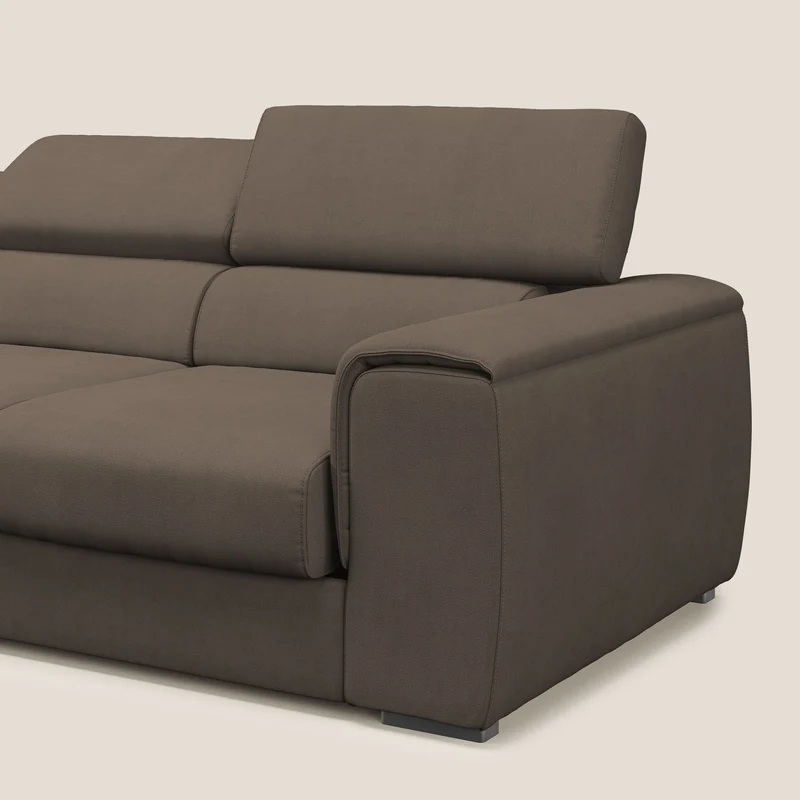 Zeno Canapé avec pouf extractible à 3 assises en tissu doux imperméable T02 marron