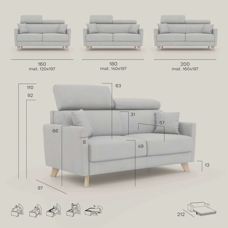 Francy canapé convertible avec têtières réglables en tissu détachable T17 vert aquamarine