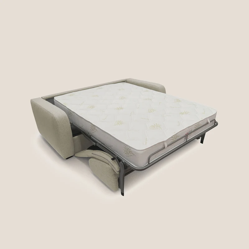 Duna Canapé-lit double avec matelas 20 cm en tissu imperméable T03 beige