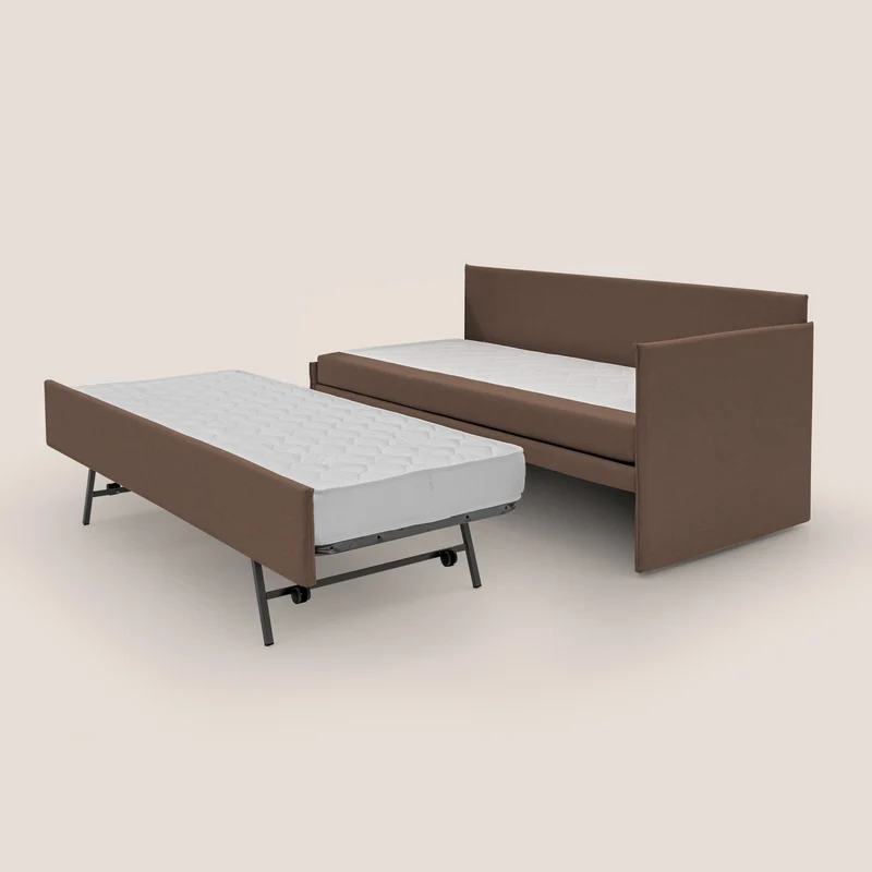 Durini Canapé duplex avec lits jumeaux et tissu effet coton imperméable T13 marron
