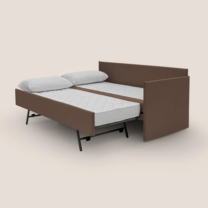 Durini Canapé duplex avec lits jumeaux et tissu effet coton imperméable T13 marron