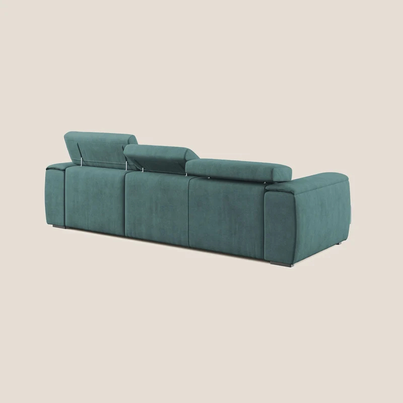 Zeno canapé d'angle et pouf extractible en tissu doux imperméable T02 bleu canard