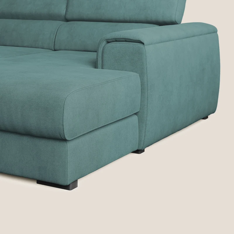 Zeno canapé d'angle et pouf extractible en tissu doux imperméable T02 bleu canard