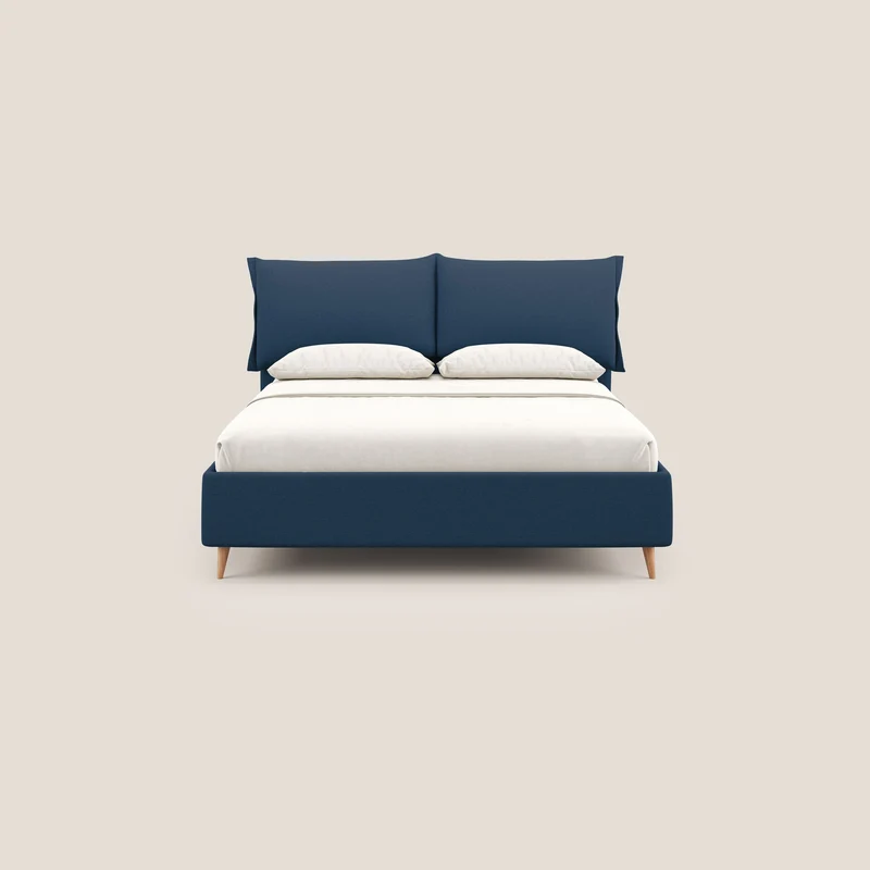 Elettra lit avec coffre de rangement déhoussable avec coussins tête de lit en tissu imperméable T13 bleu