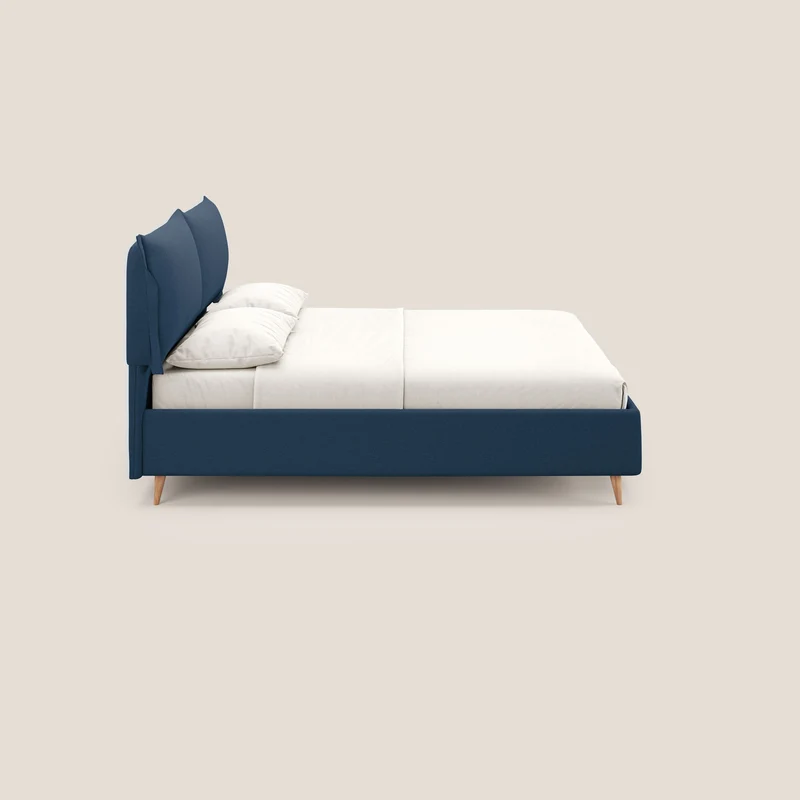 Elettra lit avec coffre de rangement déhoussable avec coussins tête de lit en tissu imperméable T13 bleu