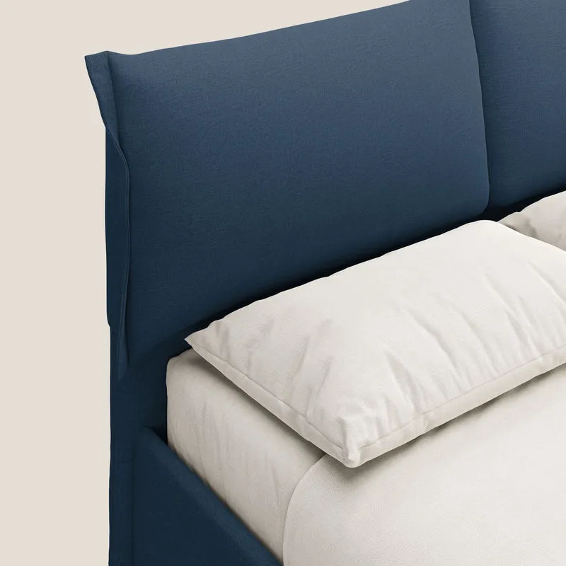 Elettra lit avec coffre de rangement déhoussable avec coussins tête de lit en tissu imperméable T13 bleu
