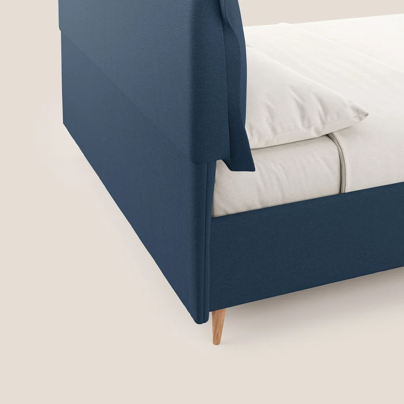 Elettra lit avec coffre de rangement déhoussable avec coussins tête de lit en tissu imperméable T13 bleu