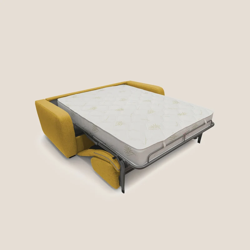 Duna Canapé lit convertible matelas 20cm en tissu doux flammé imperméable T03 jaune