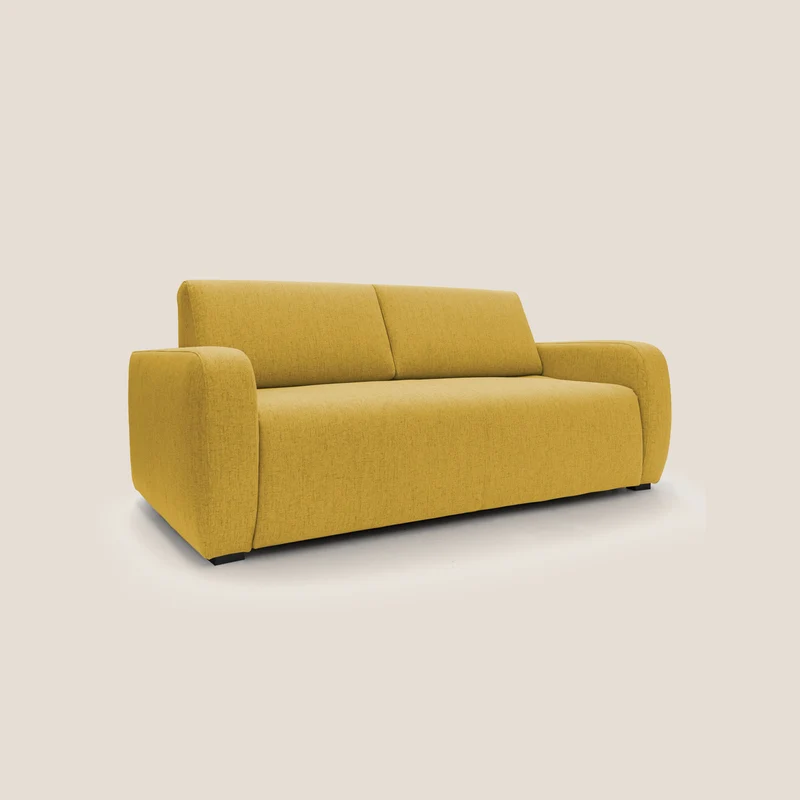 Duna Canapé lit convertible matelas 20cm en tissu doux flammé imperméable T03 jaune