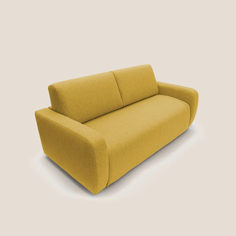 Duna Canapé lit convertible matelas 20cm en tissu doux flammé imperméable T03 jaune