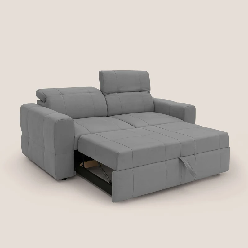 Kronos Canapé avec pouf extractible et têtières inclinalbes en microfibre douce imperméable T11 gris