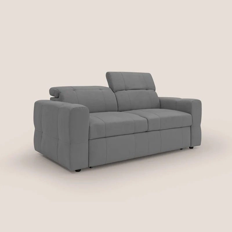 Kronos Canapé avec pouf extractible et têtières inclinalbes en microfibre douce imperméable T11 gris