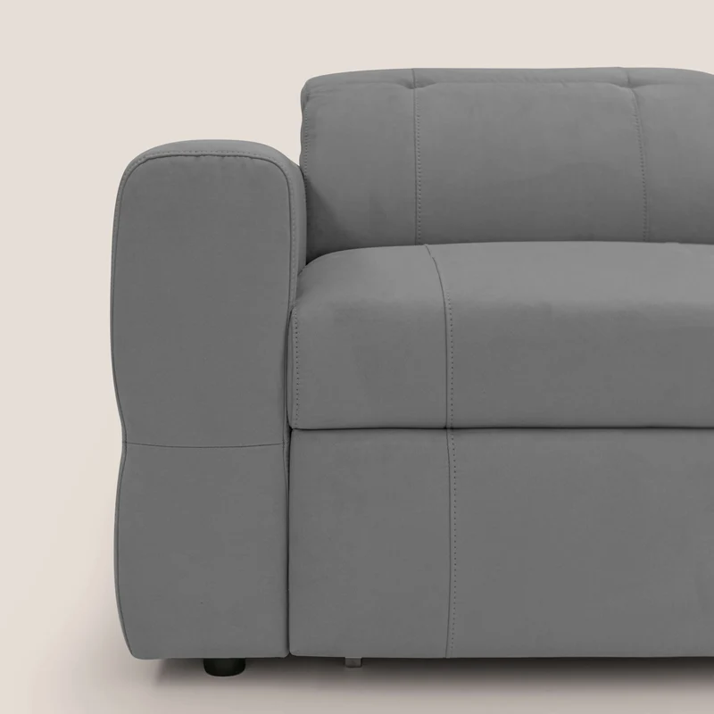 Kronos Canapé avec pouf extractible et têtières inclinalbes en microfibre douce imperméable T11 gris