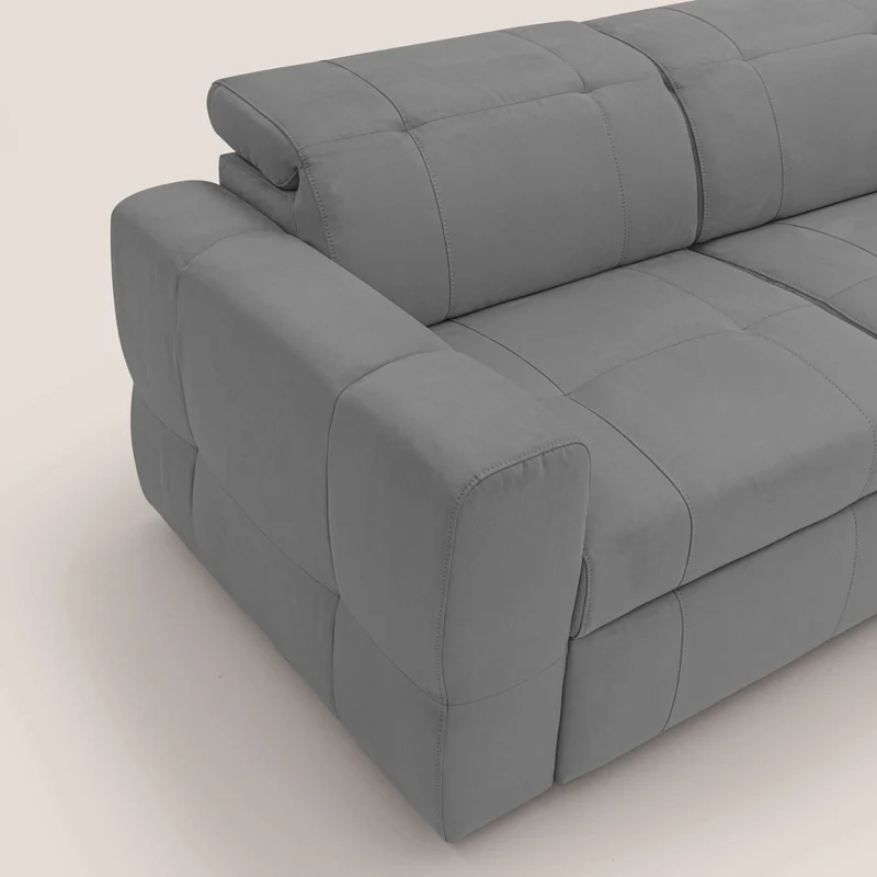 Kronos Canapé avec pouf extractible et têtières inclinalbes en microfibre douce imperméable T11 gris