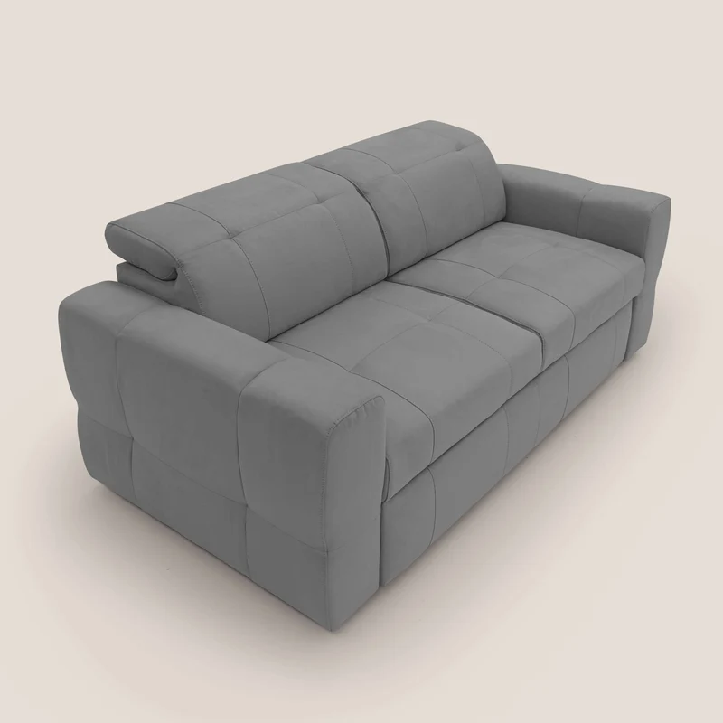 Kronos Canapé avec pouf extractible et têtières inclinalbes en microfibre douce imperméable T11 gris
