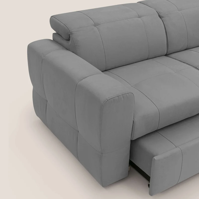 Kronos Canapé avec pouf extractible et têtières inclinalbes en microfibre douce imperméable T11 gris