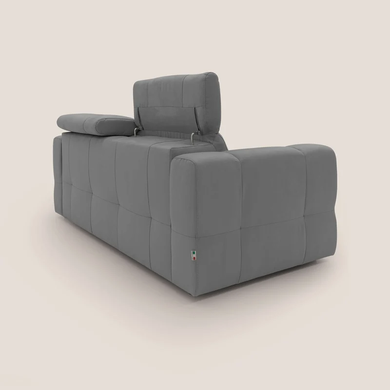 Kronos Canapé avec pouf extractible et têtières inclinalbes en microfibre douce imperméable T11 gris