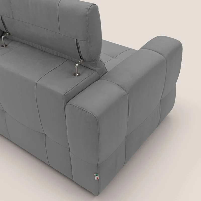 Kronos Canapé avec pouf extractible et têtières inclinalbes en microfibre douce imperméable T11 gris
