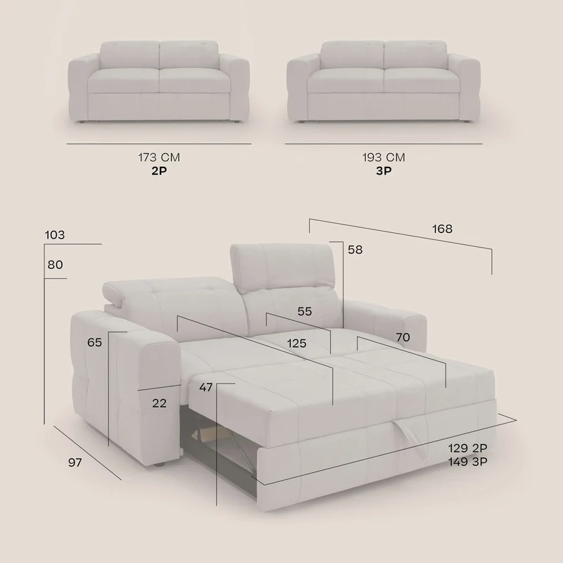 Kronos Canapé avec pouf extractible et têtières inclinalbes en microfibre douce imperméable T11 gris
