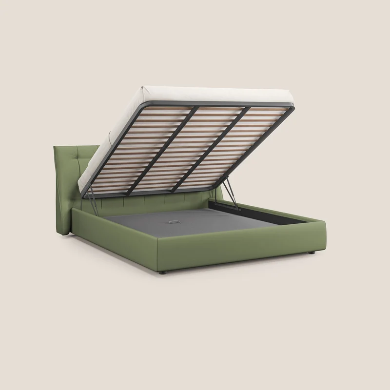 Clizia Lit de design avec coffre de rangement en simili-cuir imperméable T04 vert