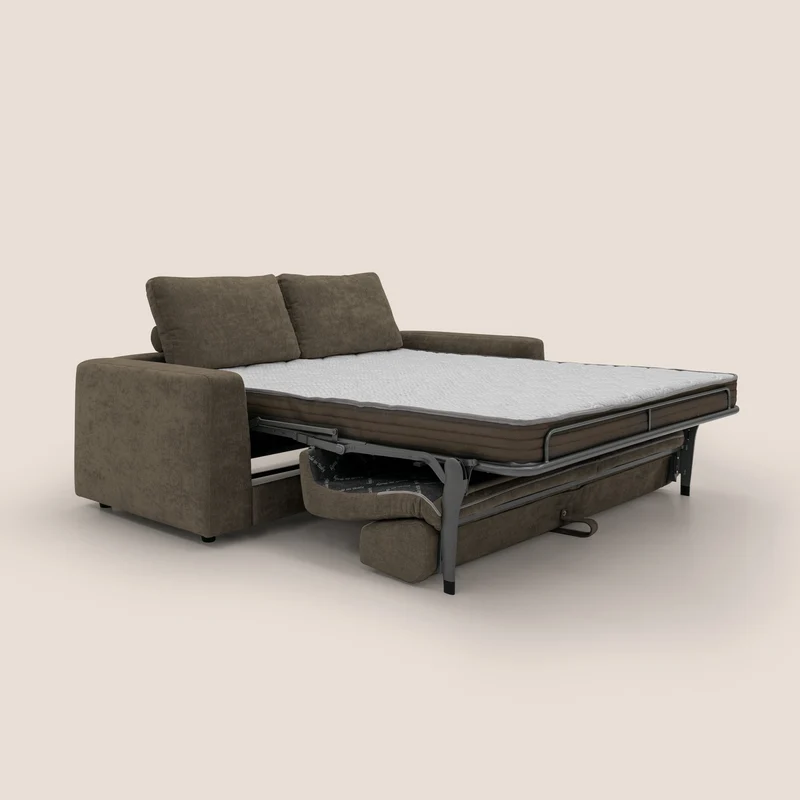 Freia Canapé convertible minimaliste matelas h15cm aux dossiers moelleux en tissu imperméable T14 marron