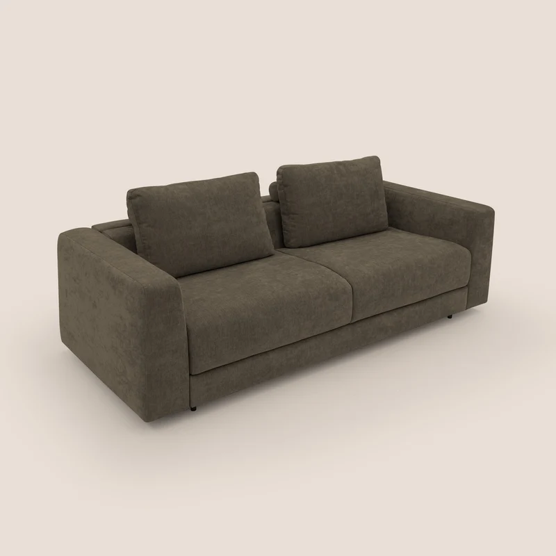 Freia Canapé convertible minimaliste matelas h15cm aux dossiers moelleux en tissu imperméable T14 marron