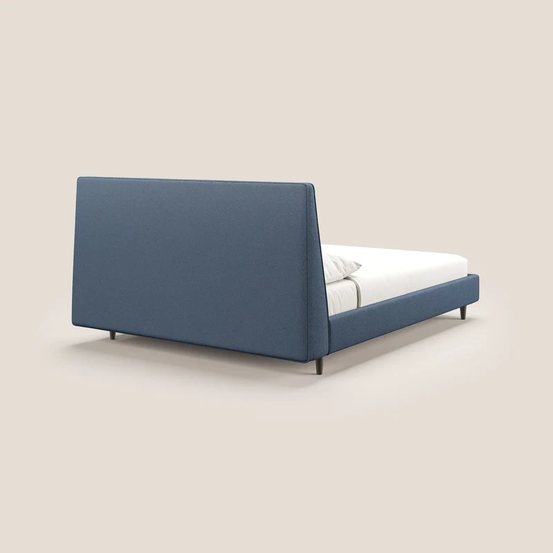 Dorotea lit rembourré avec pieds bois et tissu bouclette douce imperméable T07 bleu