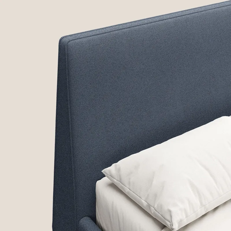 Dorotea lit rembourré avec pieds bois et tissu bouclette douce imperméable T07 bleu