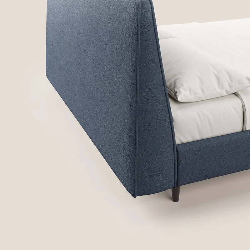 Dorotea lit rembourré avec pieds bois et tissu bouclette douce imperméable T07 bleu