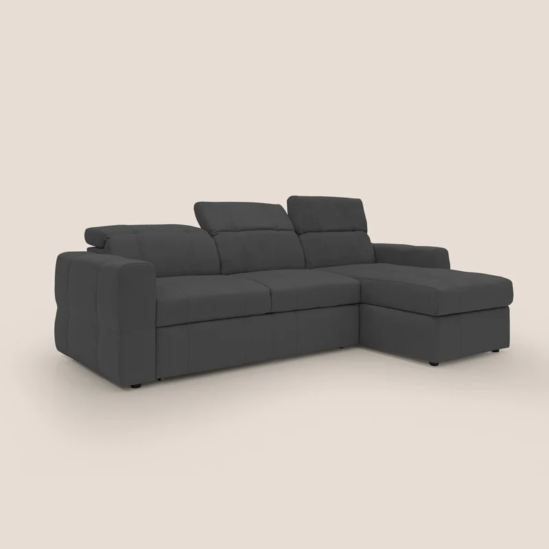 Kronos Canapé d'angle avec pouf extractible et coffre de rangement en microfibre imperméable T11 noir